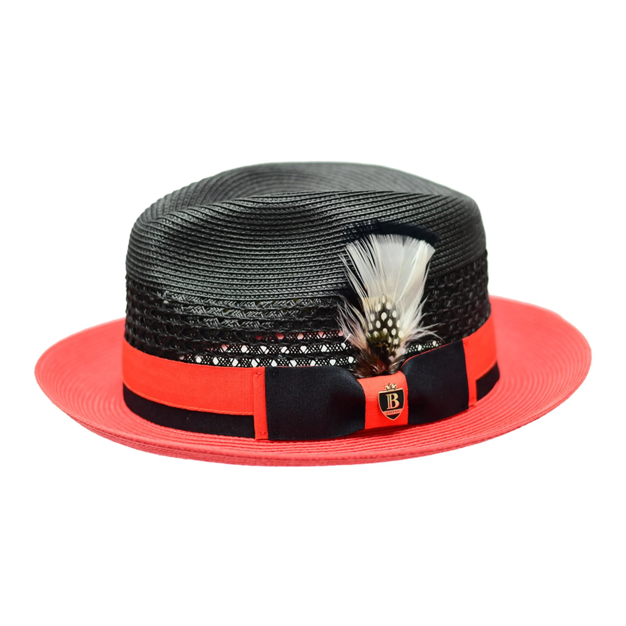 Bruno Capelo Belvedere 2-Tone Straw Fedora Hat Snap Brim