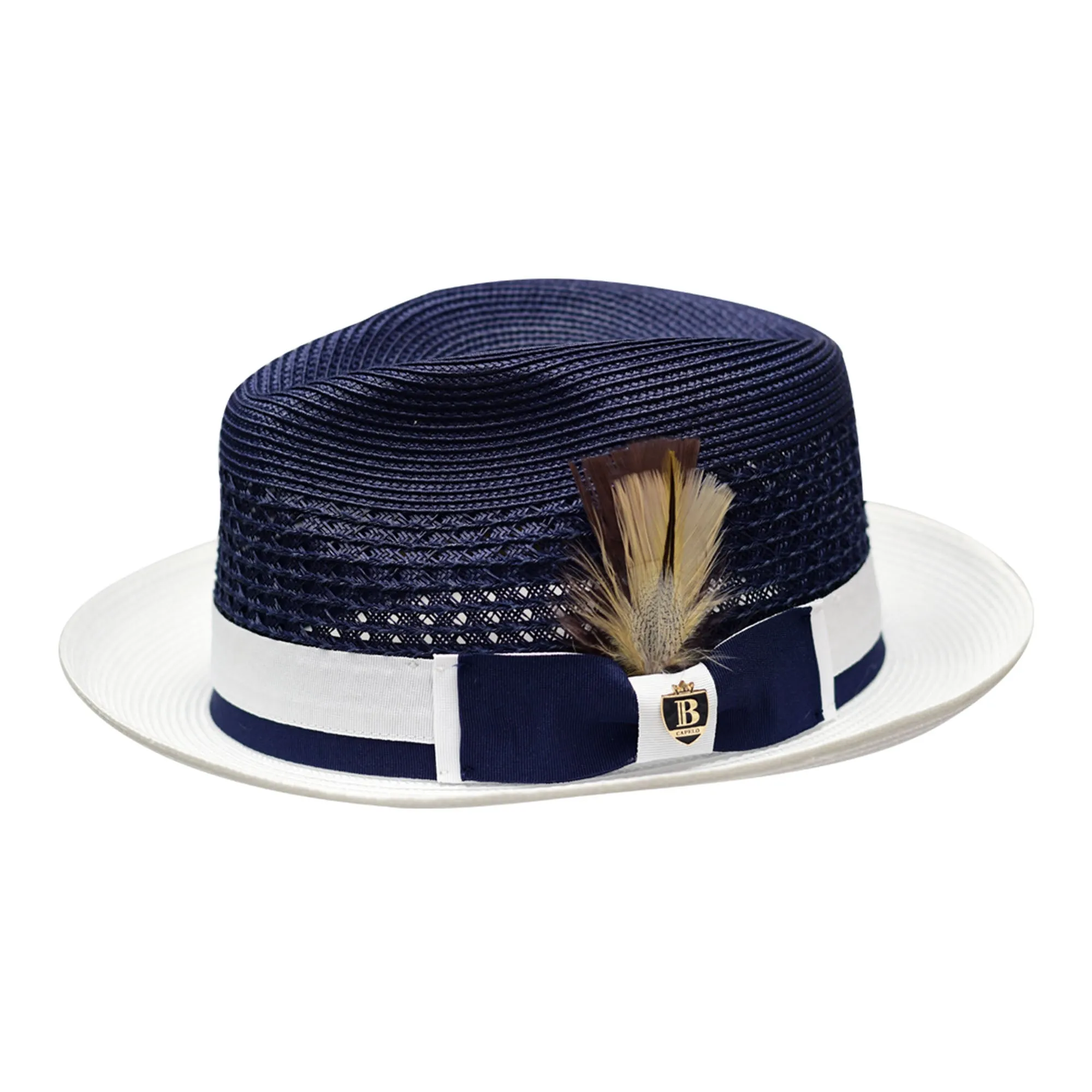 Bruno Capelo Belvedere 2-Tone Straw Fedora Hat Snap Brim