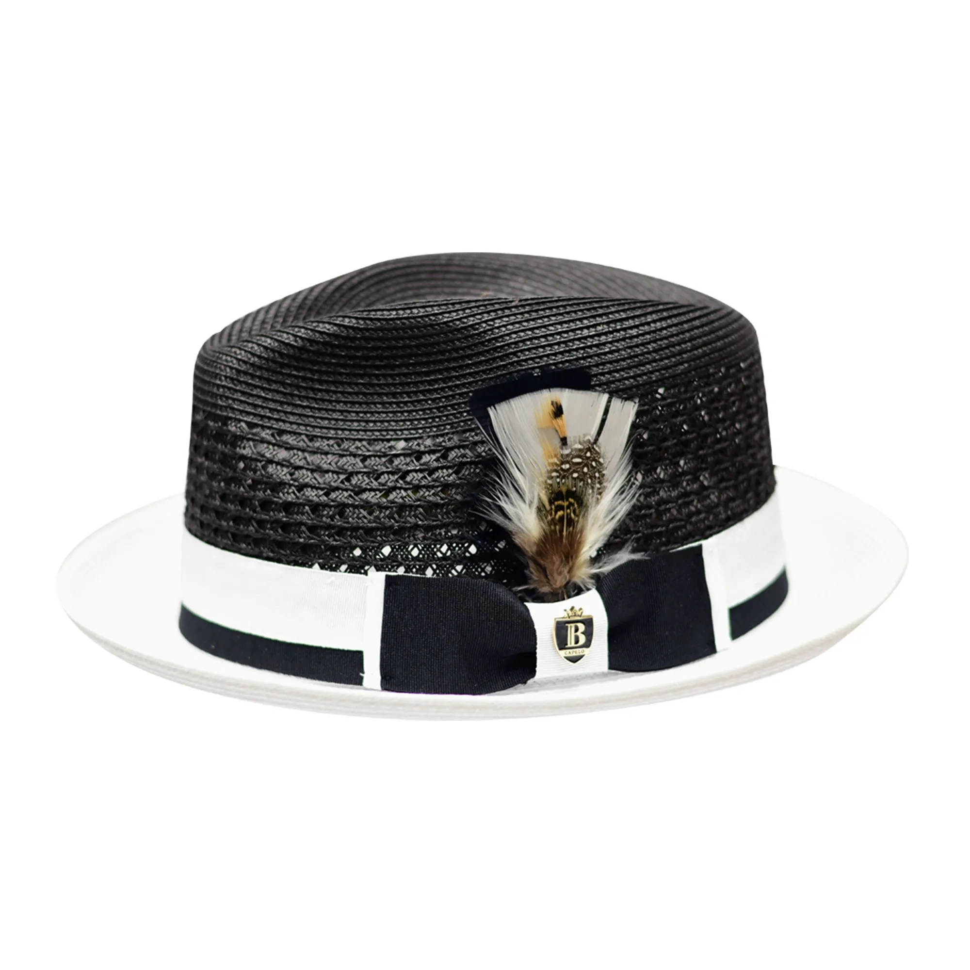 Bruno Capelo Belvedere 2-Tone Straw Fedora Hat Snap Brim