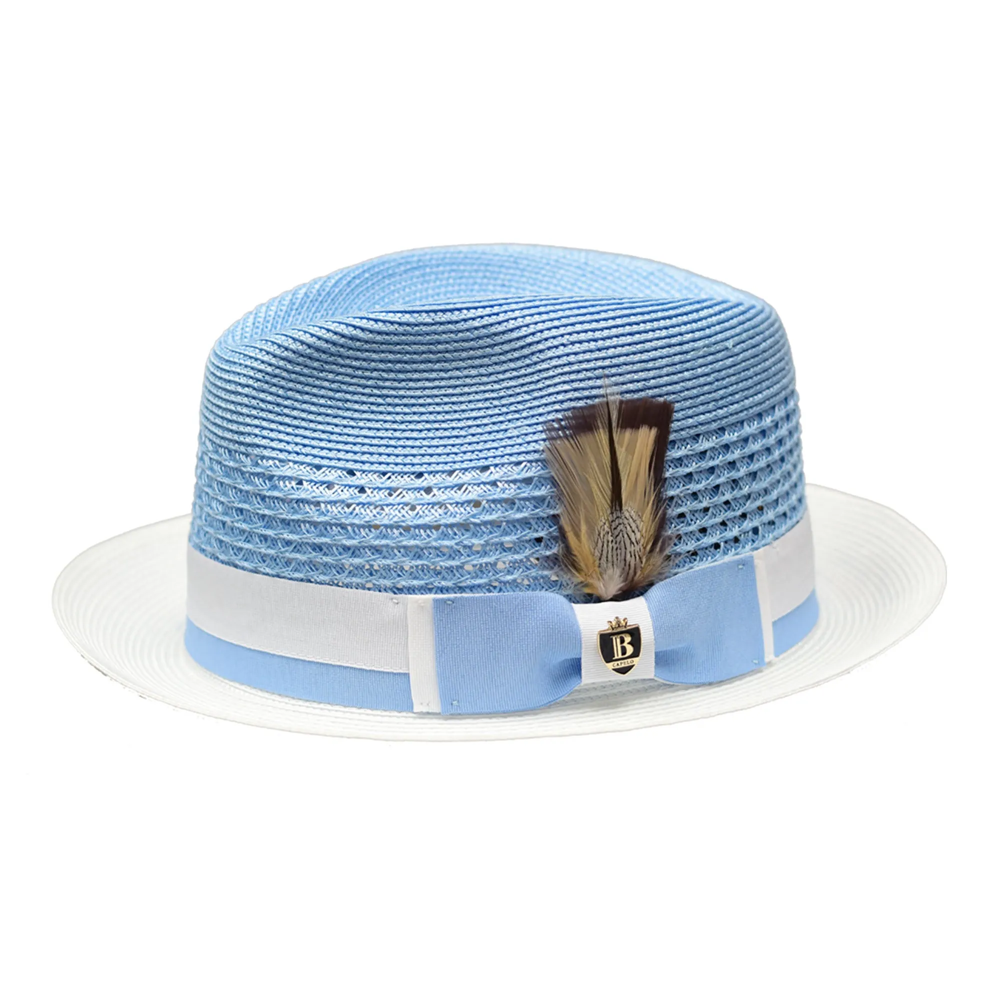 Bruno Capelo Belvedere 2-Tone Straw Fedora Hat Snap Brim