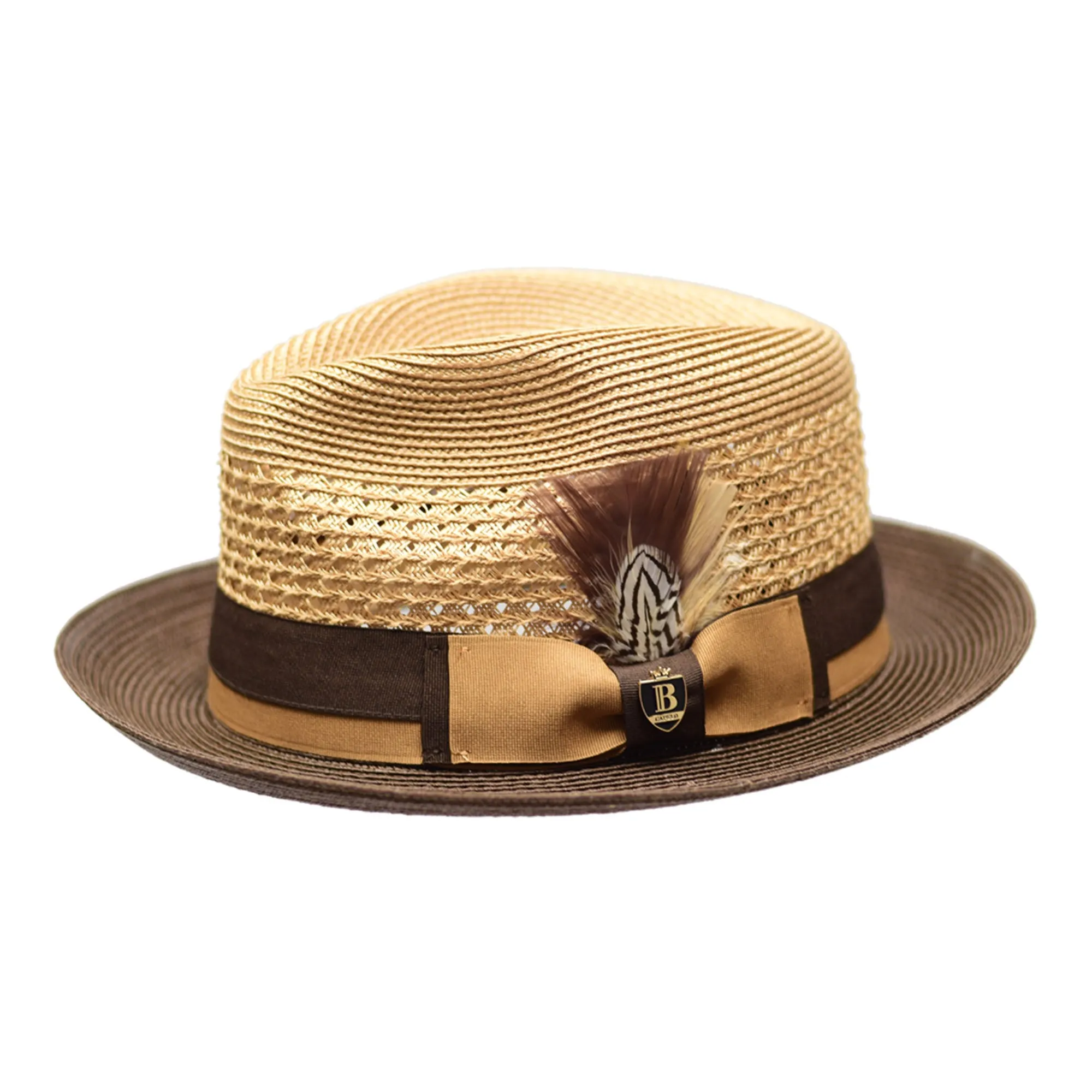 Bruno Capelo Belvedere 2-Tone Straw Fedora Hat Snap Brim