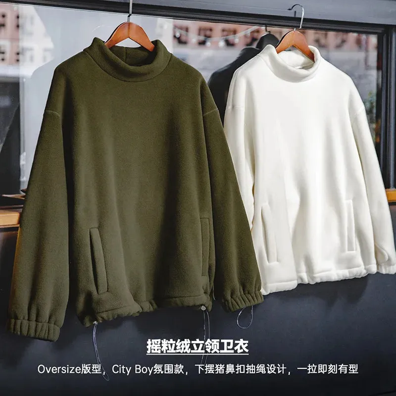 Casual Oversize Fleece Sweatshirt with Stand-up Collar - Men's Green