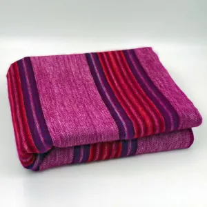 Cayetana - Baby Alpaca Wool Throw Blanket / Sofa Cover - Queen 90" x 65" - striped pattern pink/fuchsia