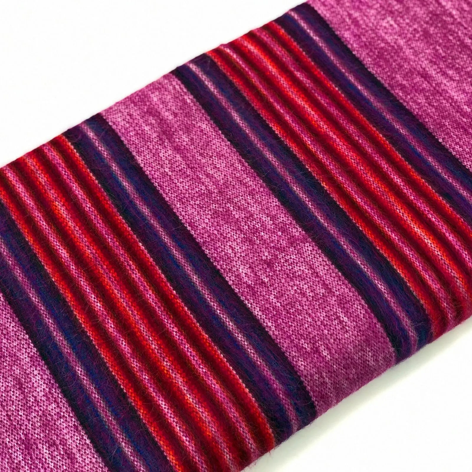 Cayetana - Baby Alpaca Wool Throw Blanket / Sofa Cover - Queen 90" x 65" - striped pattern pink/fuchsia