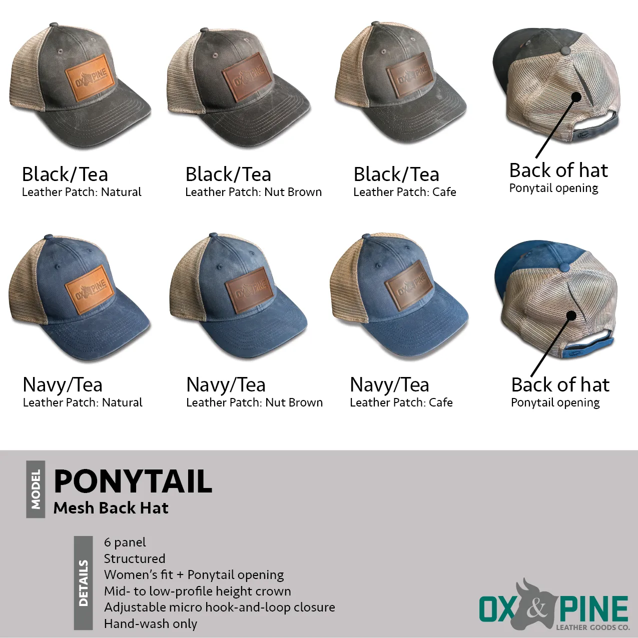 Cheery Mishaps - Leather Patch Ponytail Style Hats - 30  Stamp Design Options