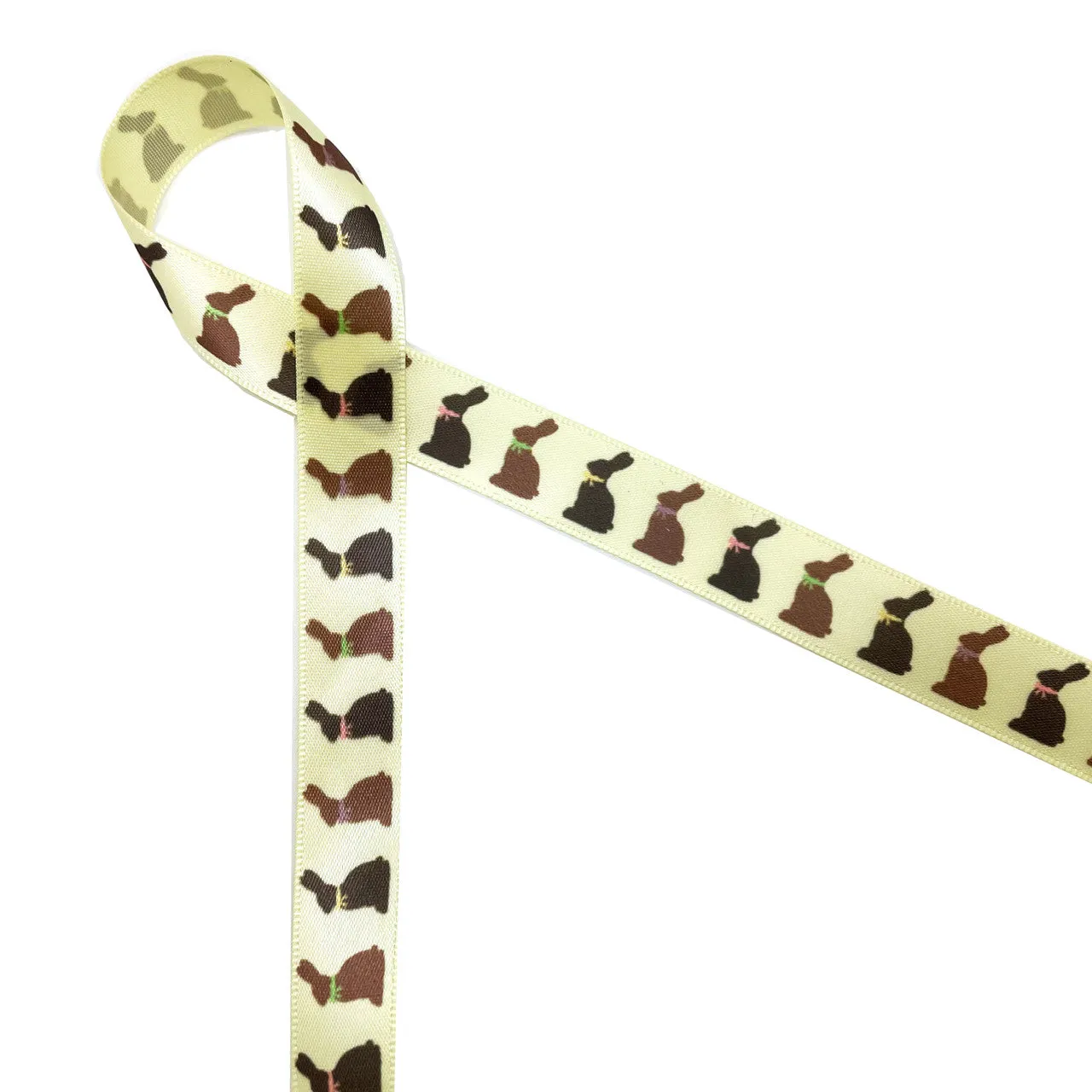 Chocolate Bunny Ribbon on 5/8" Yellow single face satin