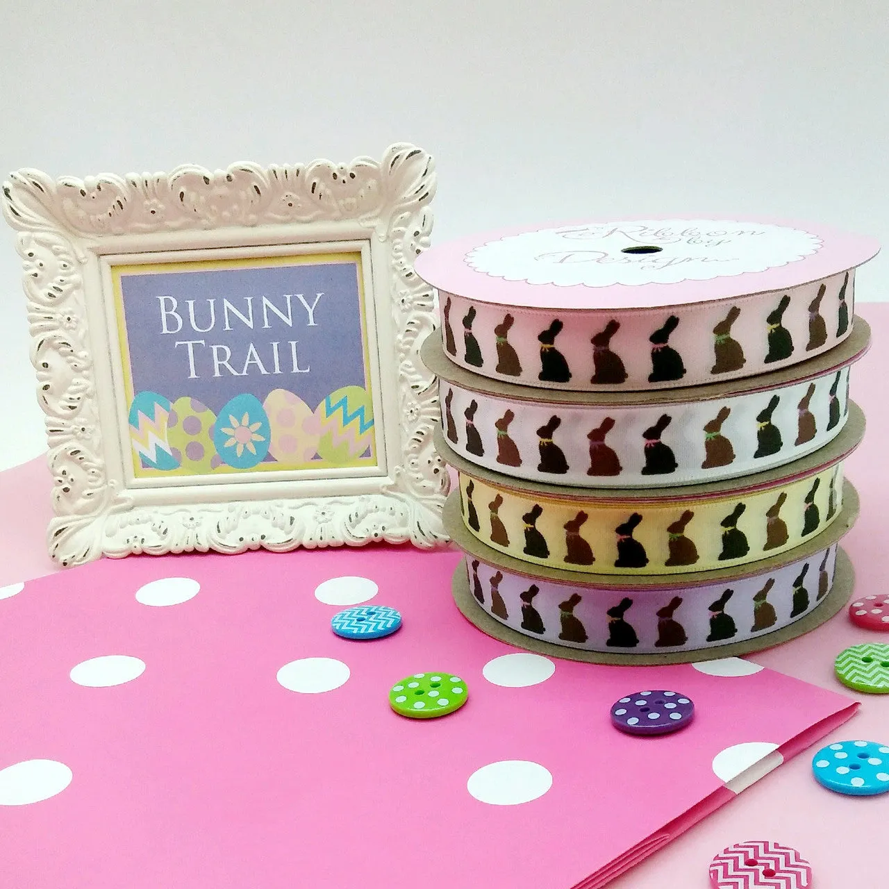 Chocolate Bunny Ribbon on 5/8" Yellow single face satin