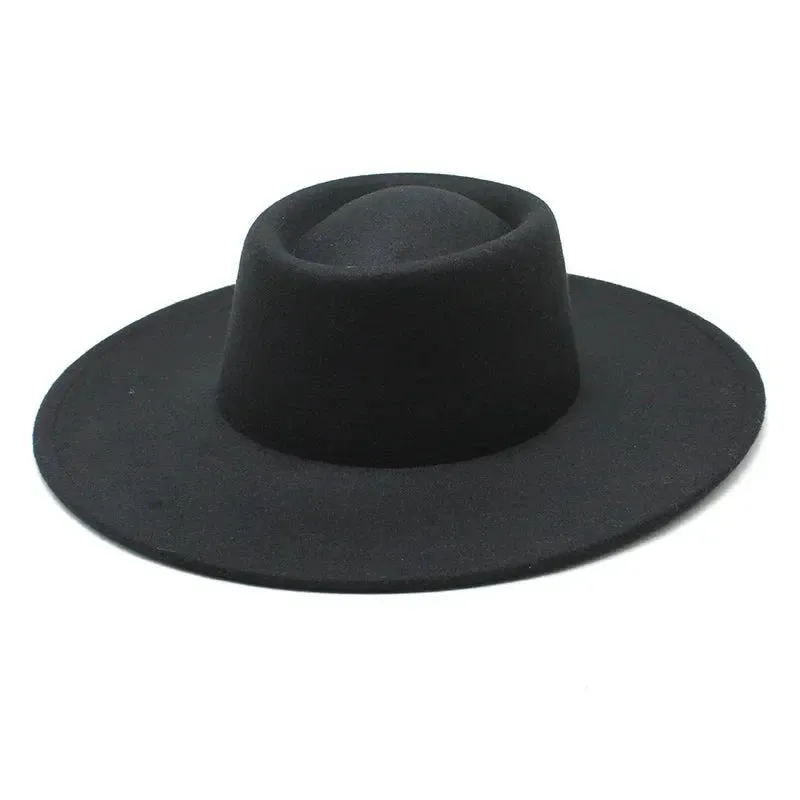 Classic British Style Big Wide Brim Fedora Hat For Women Winter Felt