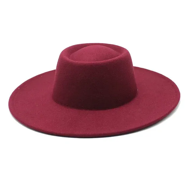 Classic British Style Big Wide Brim Fedora Hat For Women Winter Felt