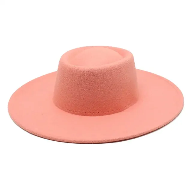 Classic British Style Big Wide Brim Fedora Hat For Women Winter Felt