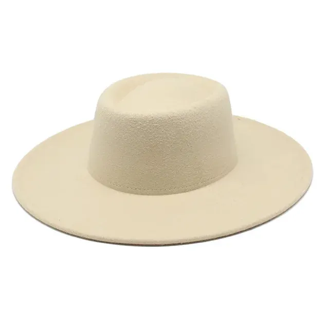 Classic British Style Big Wide Brim Fedora Hat For Women Winter Felt