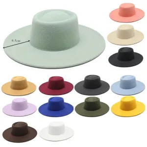 Classic British Style Big Wide Brim Fedora Hat For Women Winter Felt