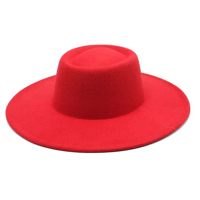 Classic British Style Big Wide Brim Fedora Hat For Women Winter Felt