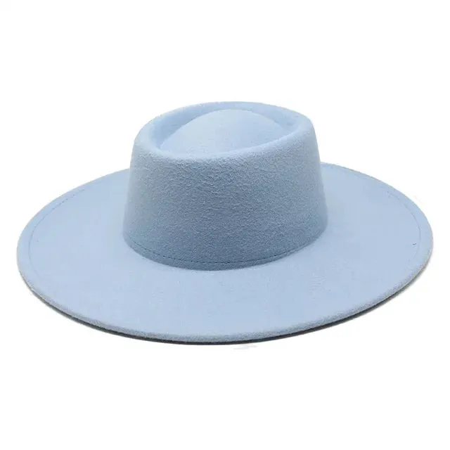 Classic British Style Big Wide Brim Fedora Hat For Women Winter Felt