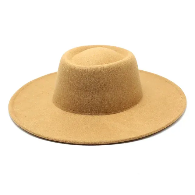 Classic British Style Big Wide Brim Fedora Hat For Women Winter Felt