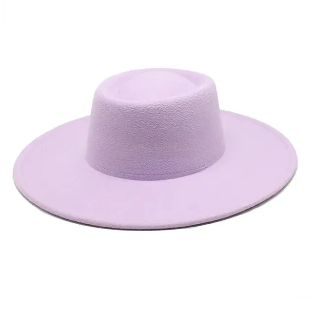 Classic British Style Big Wide Brim Fedora Hat For Women Winter Felt