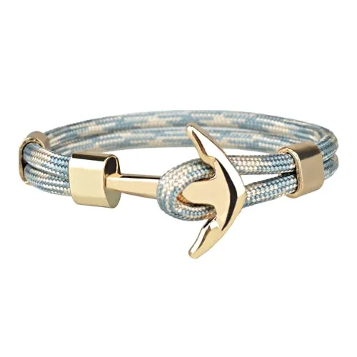 Classy Men Light Blue Gold Anchor Bracelet