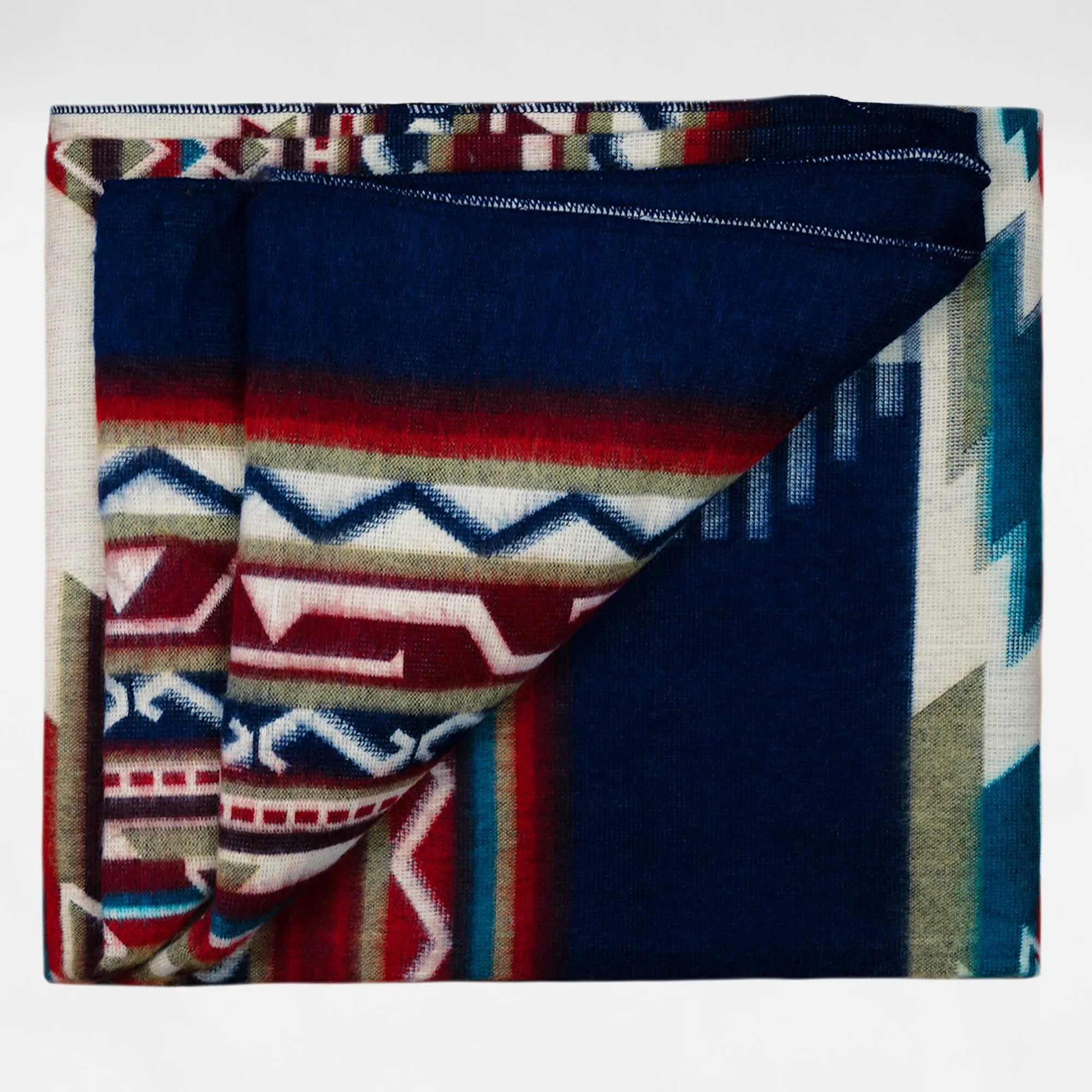 Cochasqui - Baby Alpaca Blanket - Extra Large - reversible Aztec Southwest Pattern - Blue