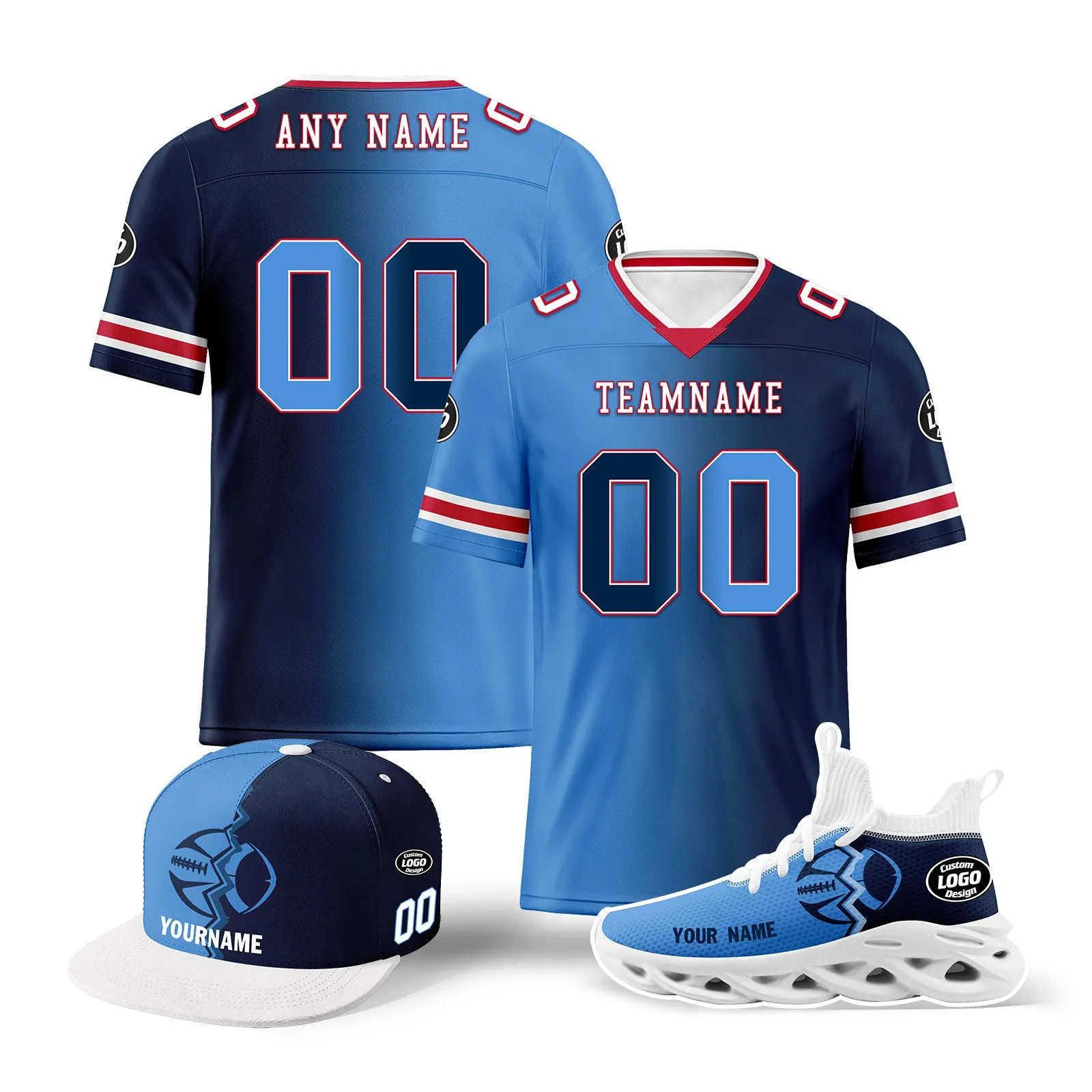 Custom Deep Blue Light Blue Tennessee Football Jersey MaxSoul Shoes and Hat Combo Offer Personalized Combo ZH-D028018-32