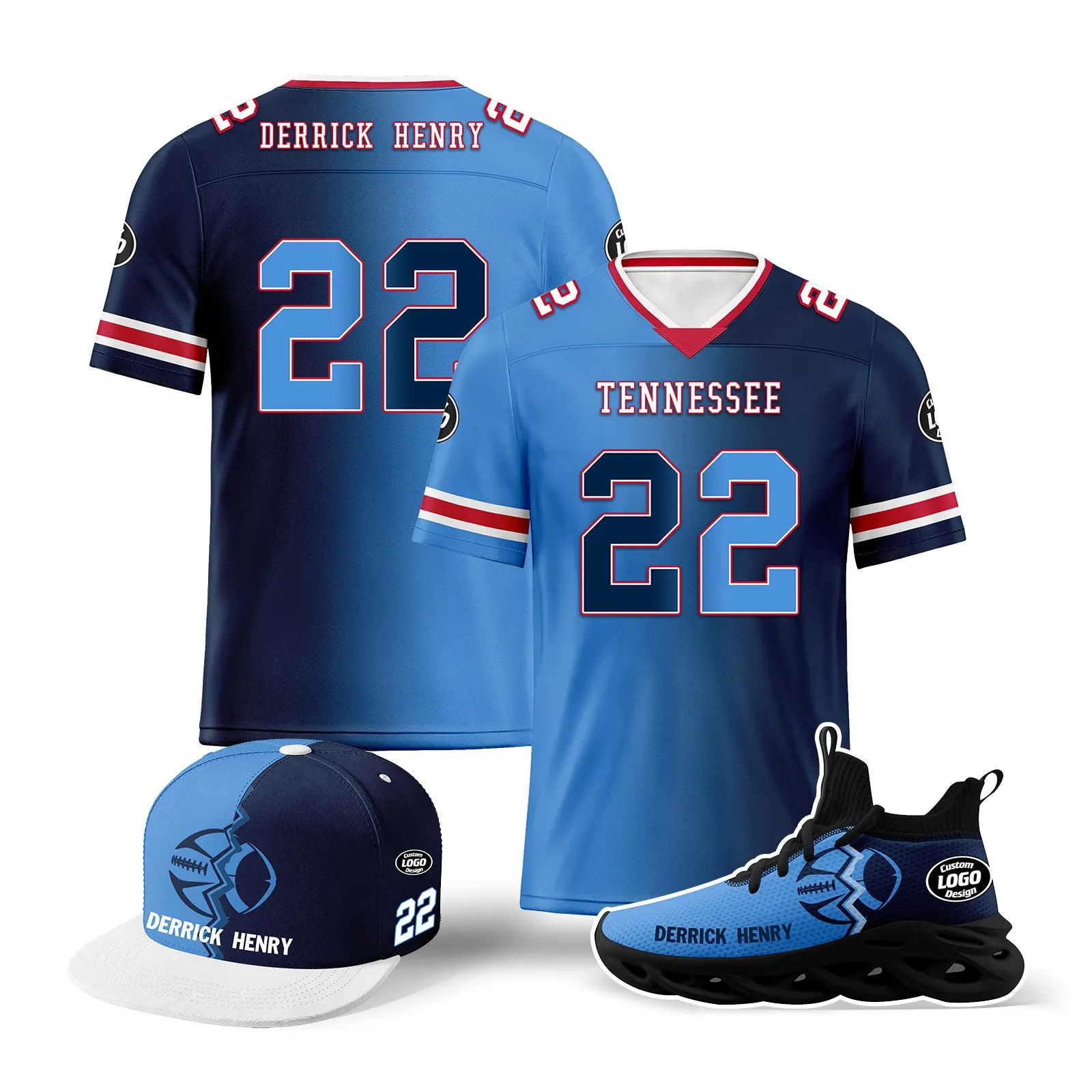 Custom Deep Blue Light Blue Tennessee Football Jersey MaxSoul Shoes and Hat Combo Offer Personalized Combo ZH-D028018-32