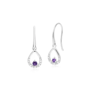 Damen 9 Karat Weiss Gold Einzeln Amethyst & Diamant Birne Tropfen-Ohrringe