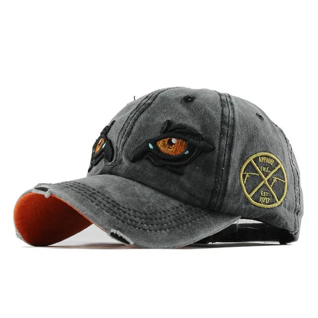 Eagle Eye Embroidered Snapback Washed Cotton Baseball Cap