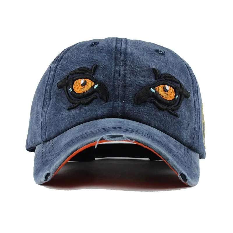 Eagle Eye Embroidered Snapback Washed Cotton Baseball Cap