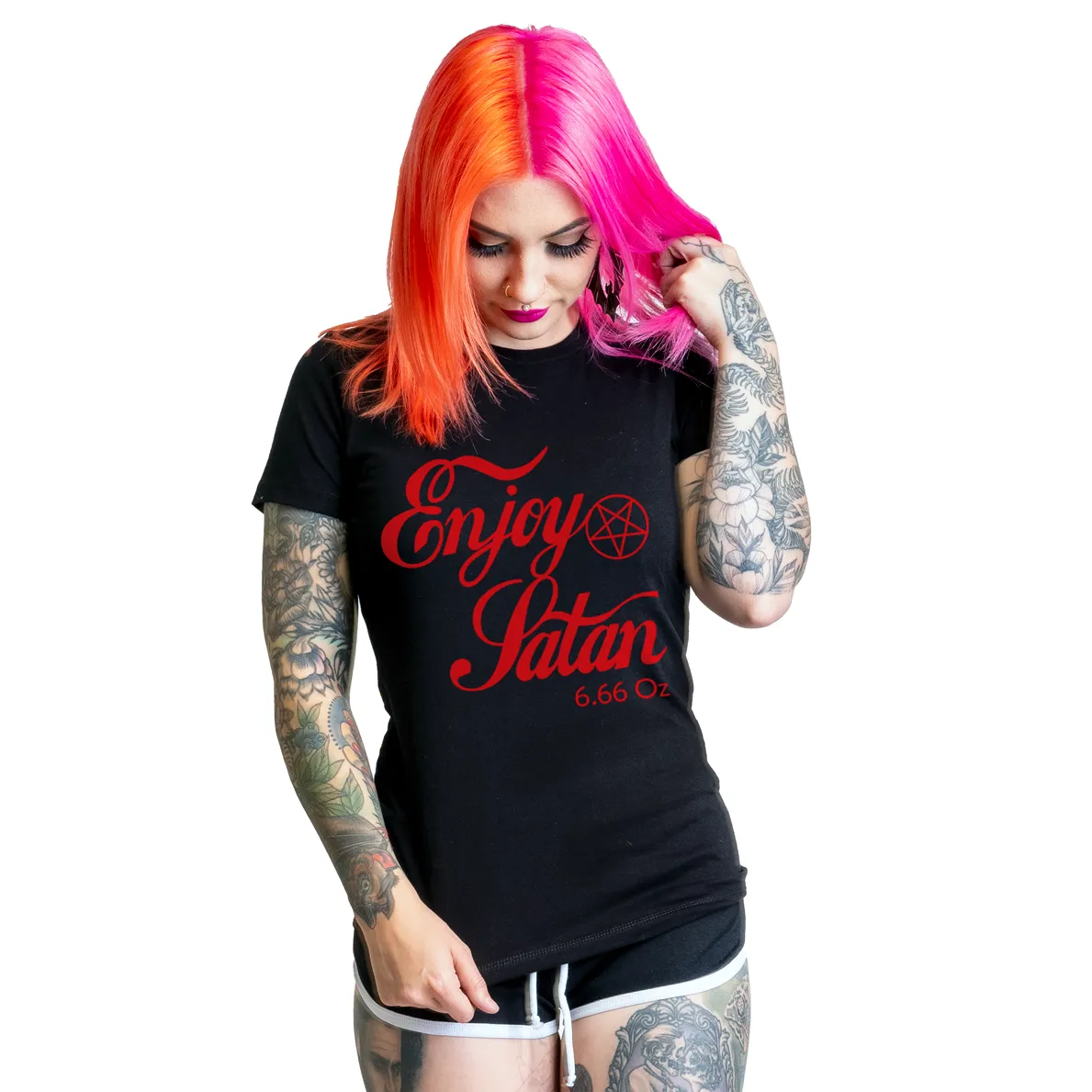 Enjoy Satan Black Graphic T Shirt