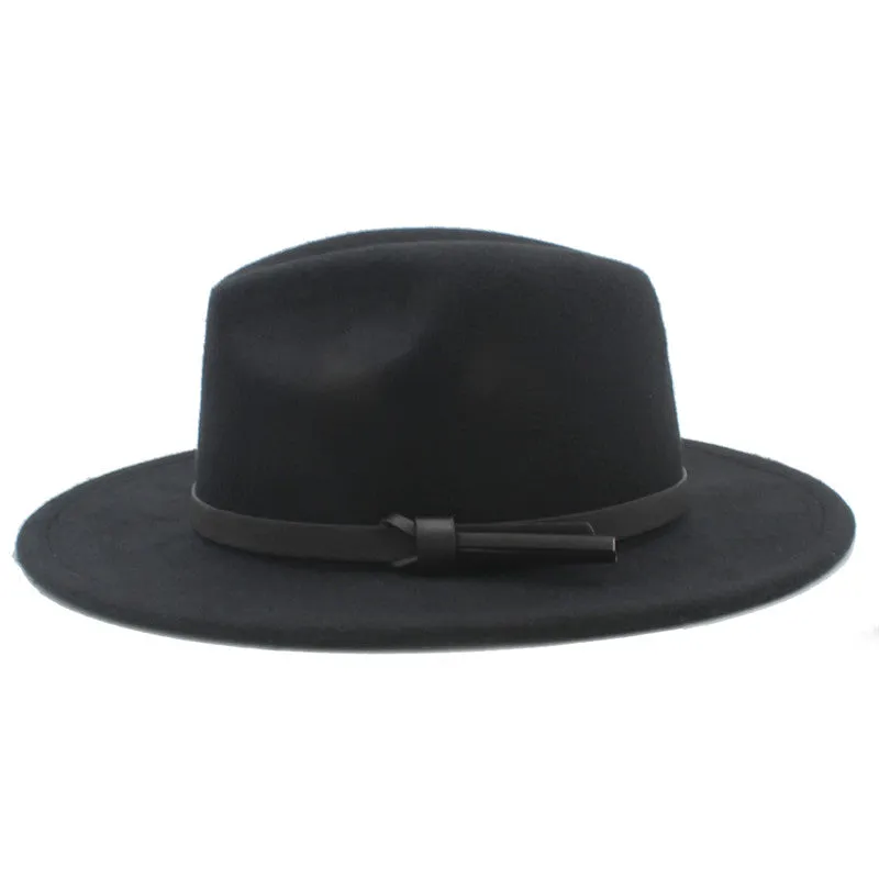 Fedora Hat Felt Unisex Wide Brim Floppy Panama Hat Fall Winter Jazz Hat With Leather Belt Band Tie Knot