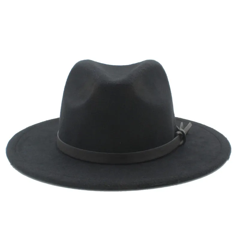 Fedora Hat Felt Unisex Wide Brim Floppy Panama Hat Fall Winter Jazz Hat With Leather Belt Band Tie Knot