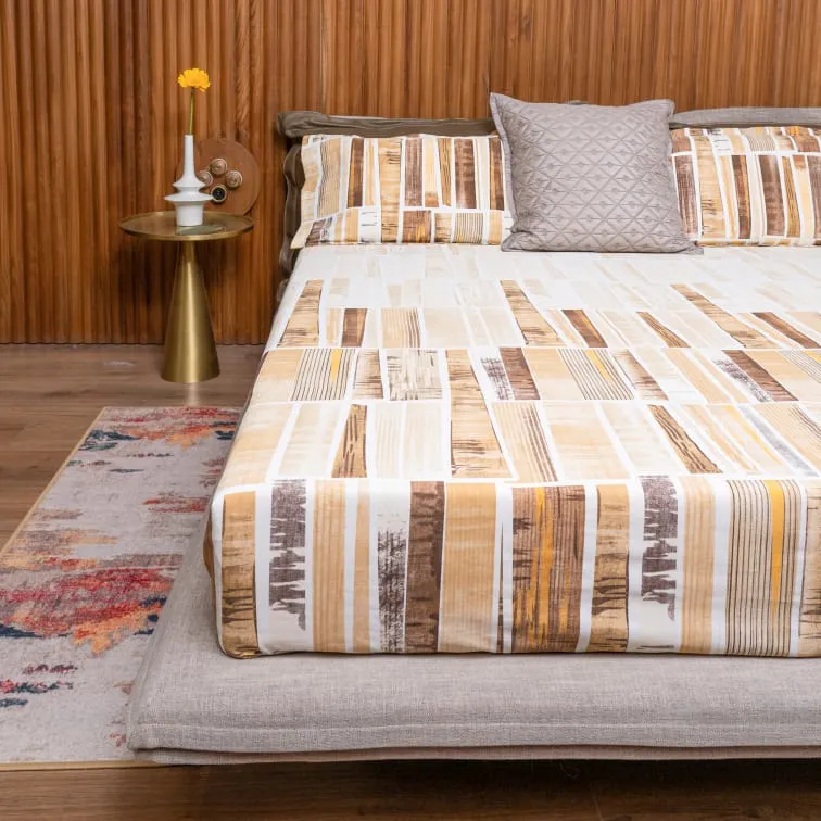 Fitted King Size Cotton Bedsheet - Skyscrapper Mustard