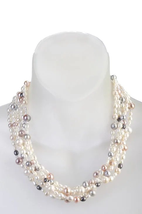 Five-strand multi-colored pearl necklace