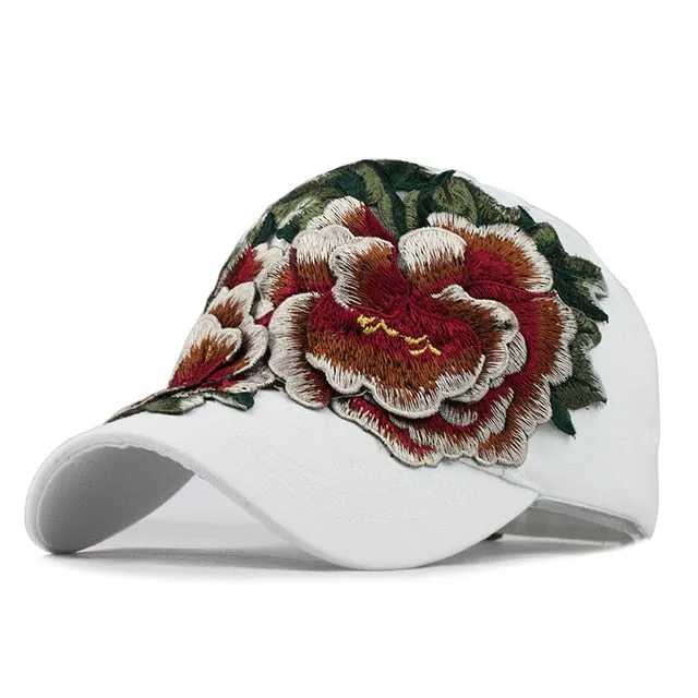 Floral Embroidered Patched Baseball Cap