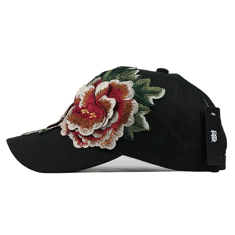 Floral Embroidered Patched Baseball Cap