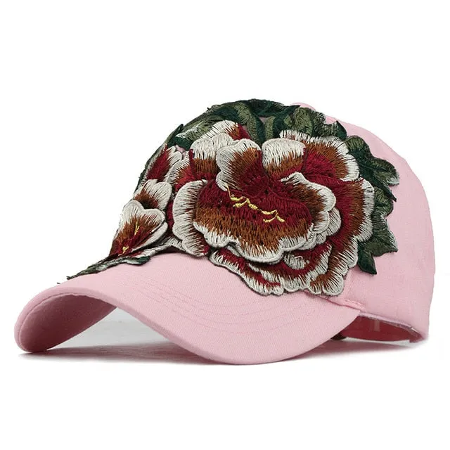 Floral Embroidered Patched Baseball Cap