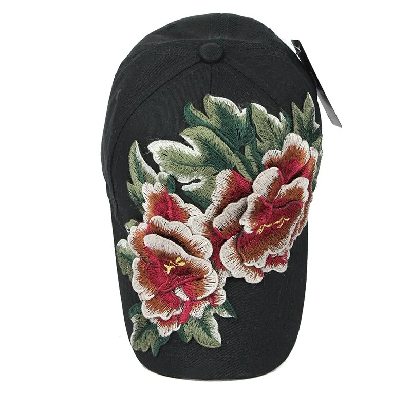 Floral Embroidered Patched Baseball Cap