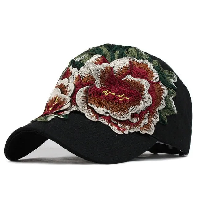 Floral Embroidered Patched Baseball Cap