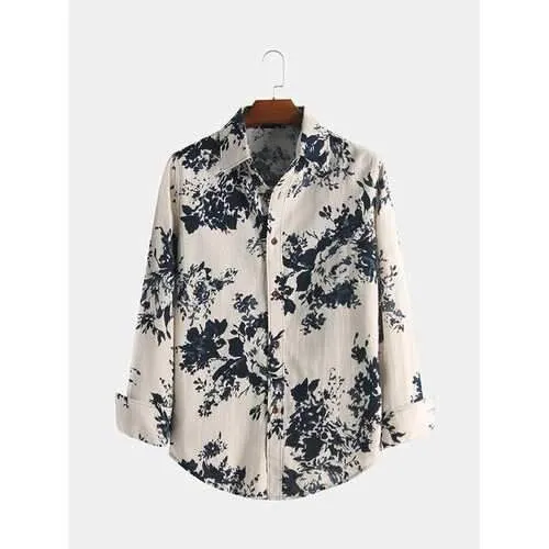 Floral Ink Printed Lapel Shirt