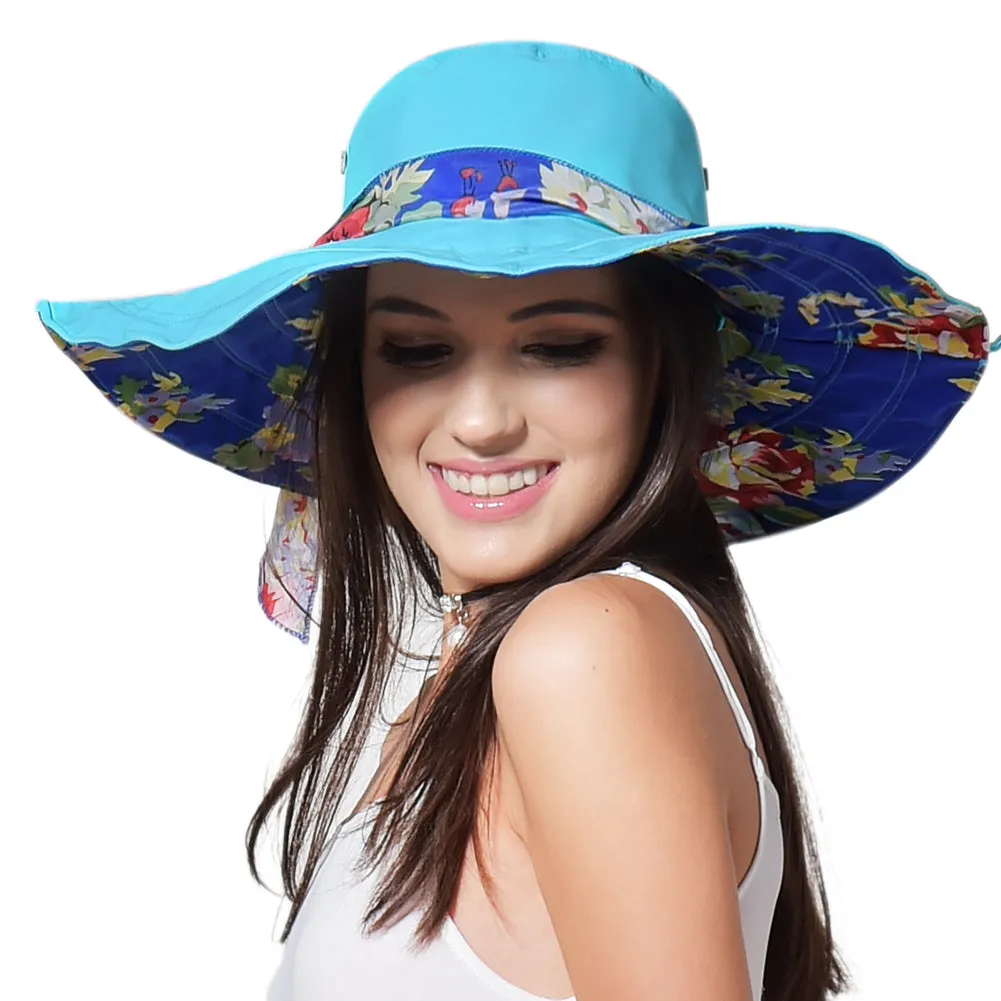 FURTALK Women Wide Brim Beach Sun Hats Floral Reversible  Drop Shipping SH010