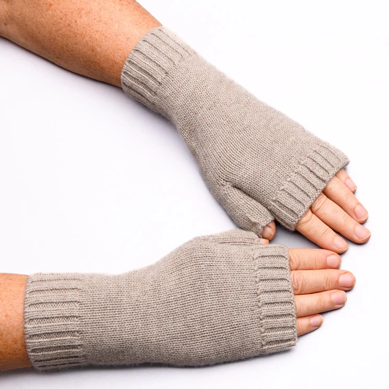 Hands UP!  Rib and Jersey Sustainable Pure Merino Wool Fingerless Glove, Pressed Metal Grey