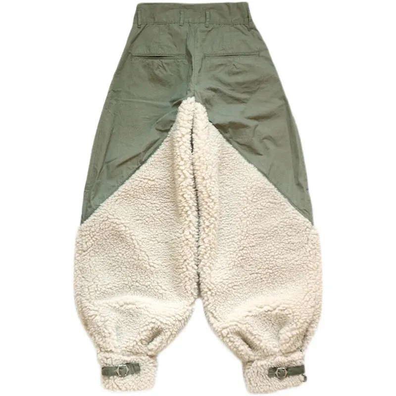 Hirata Hiroshi Lamb Cashmere Stitching Casual Splicing Pants - Military Green