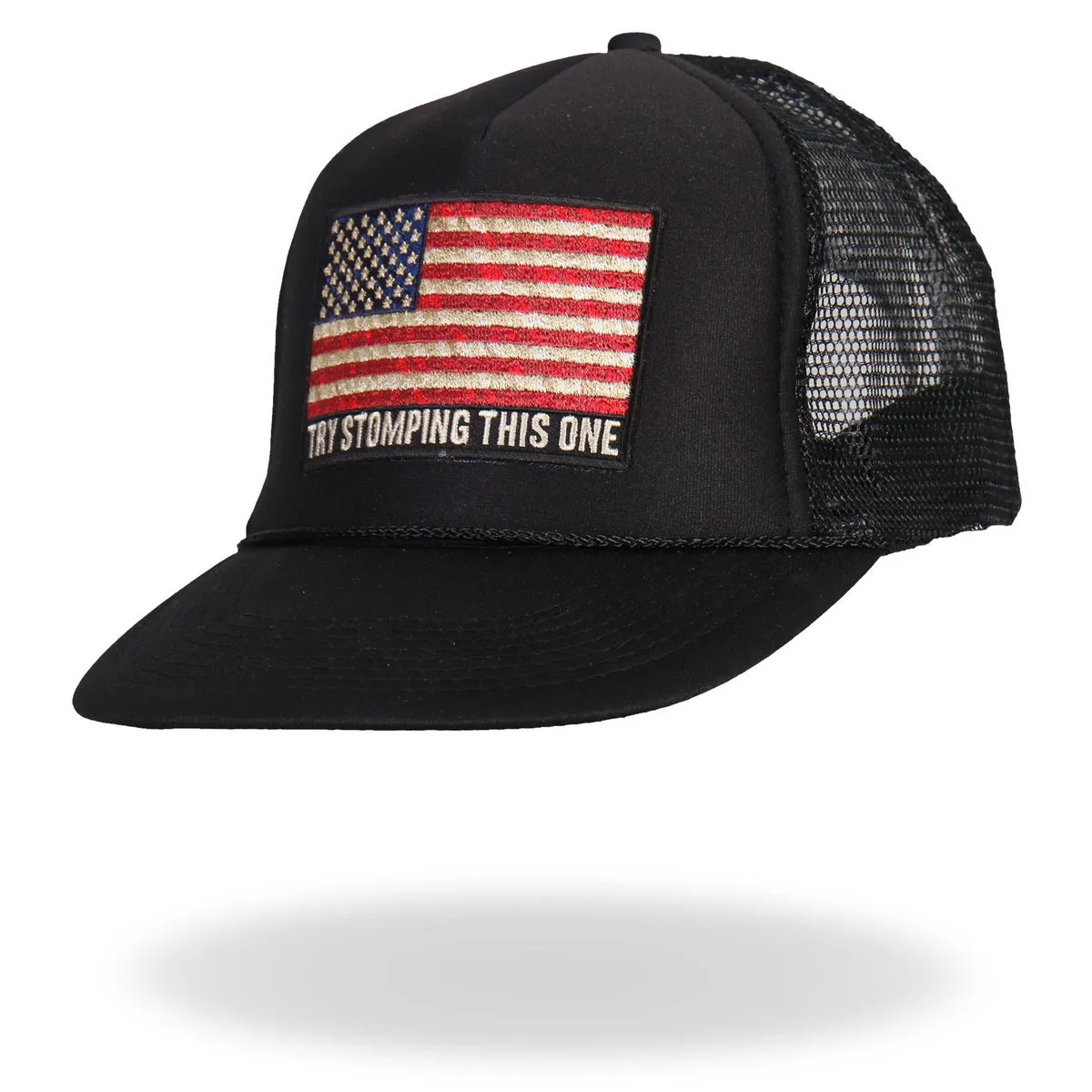 Hot Leathers GSH1016 Try Stomping This American Flag Black Trucker Hat