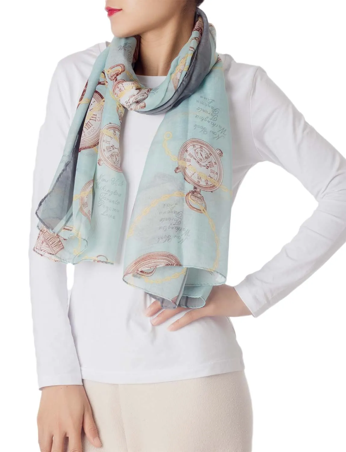 iB-iP Women's Clock Print Stylish Gorgeous Lightweight Large Long Fashion Scarf