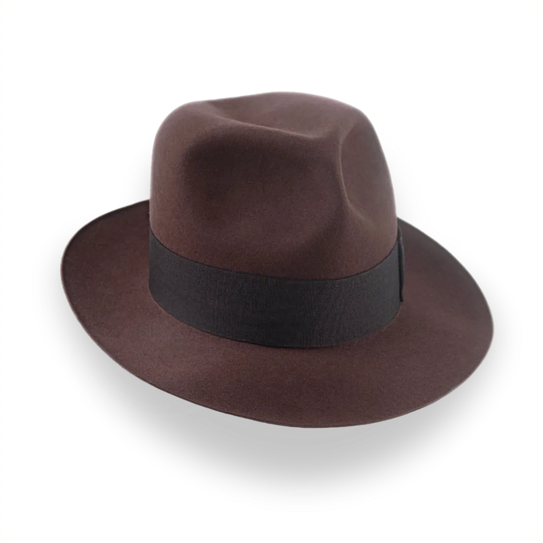 Indiana Jones Style Fedora In Sable Brown Beaver Fur Felt | The Pharaoh