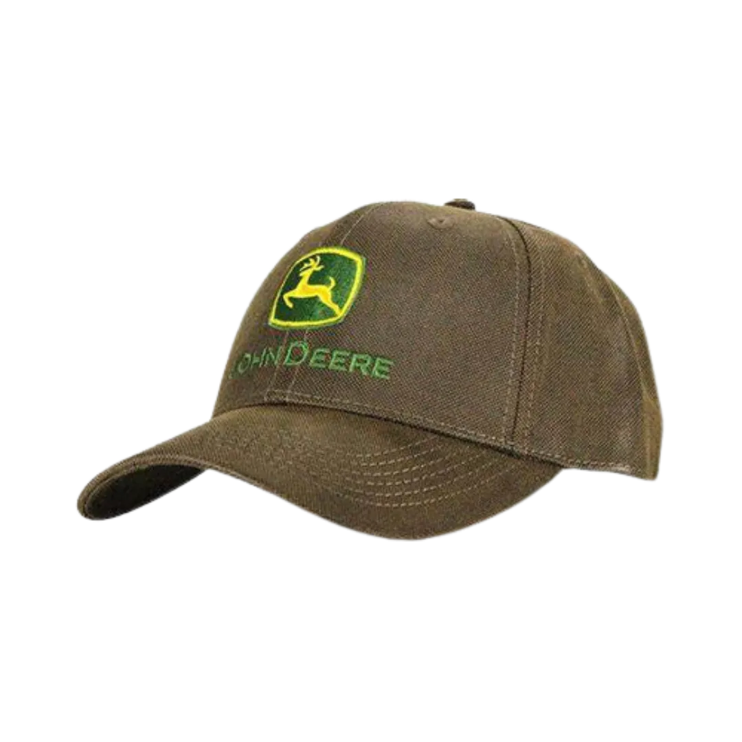 John Deere Oil Skin Cotton Logo Embroidered Brown Cap