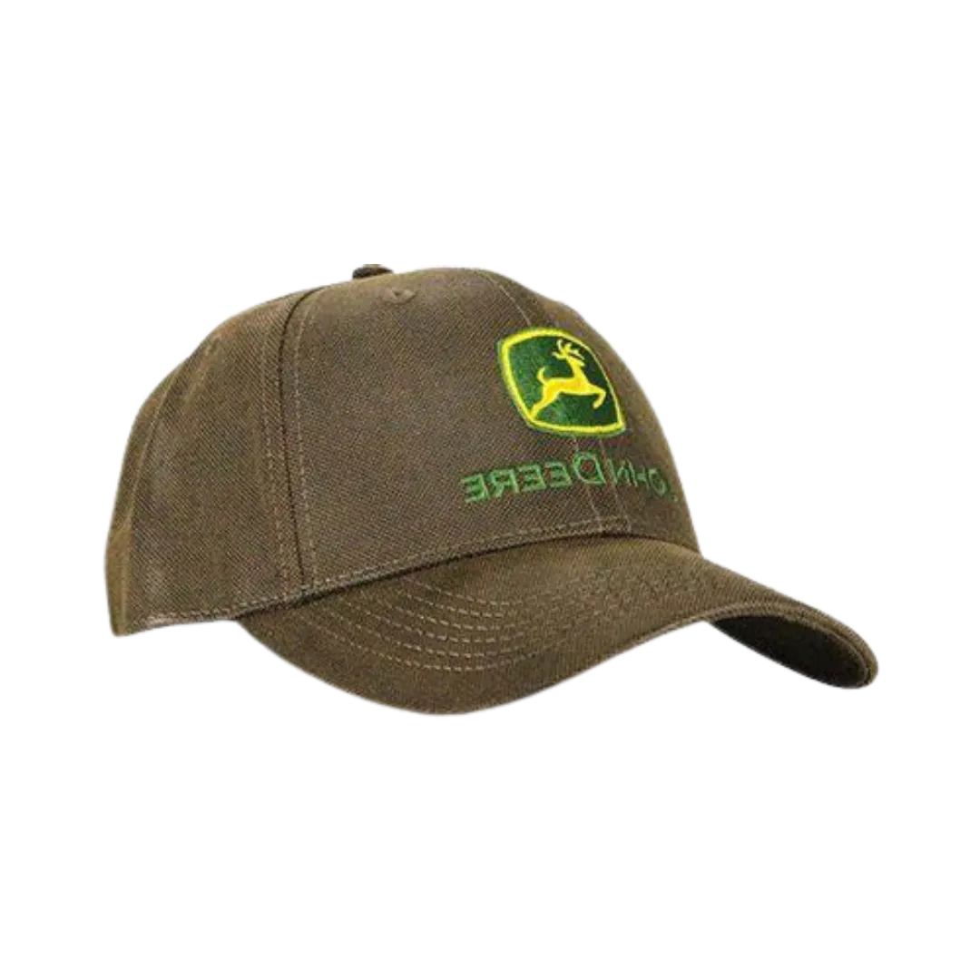 John Deere Oil Skin Cotton Logo Embroidered Brown Cap