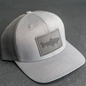 Leather Patch Performance Style Trucker Hat - Fish Stamp