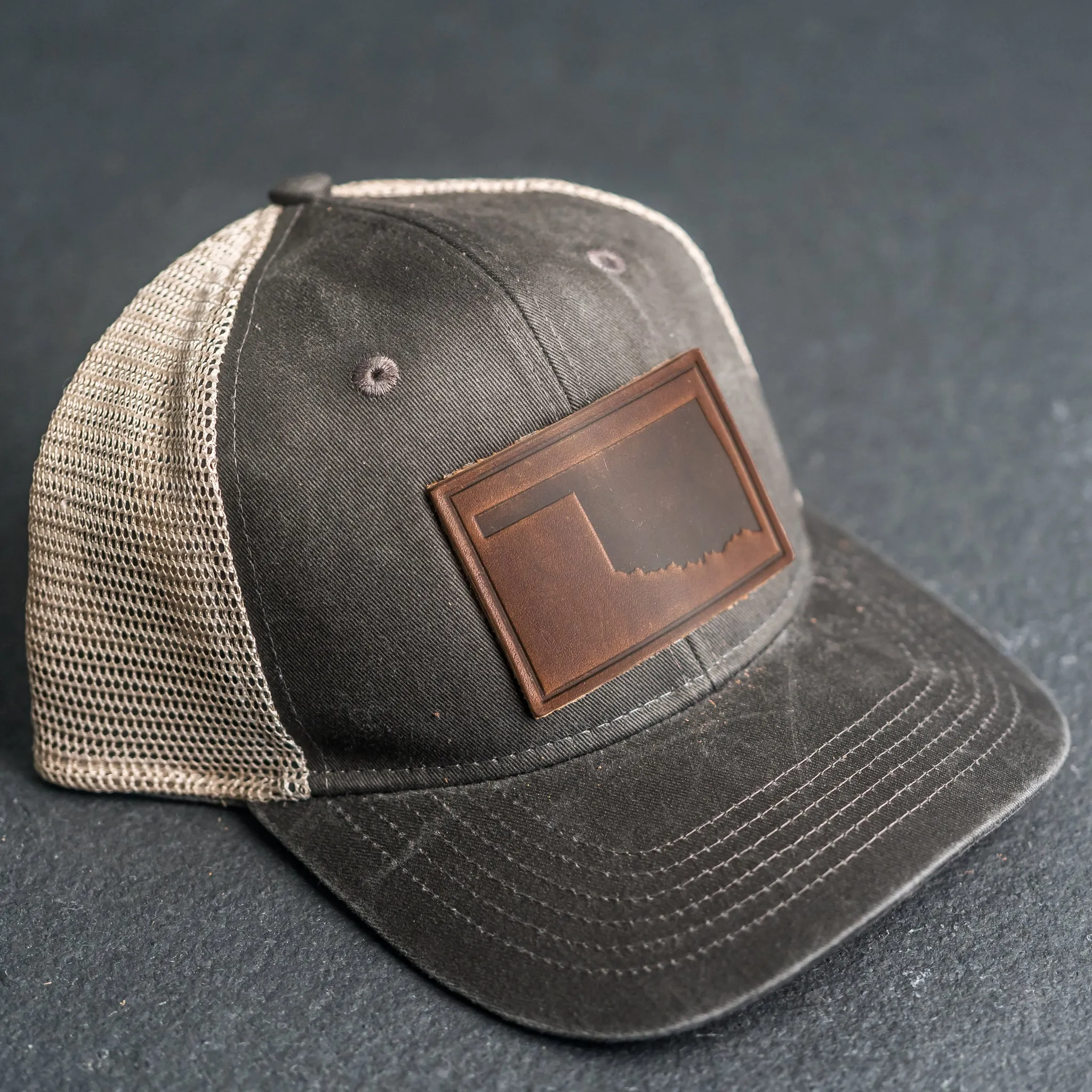 Leather Patch Ponytail Style Hat - Oklahoma Stamp