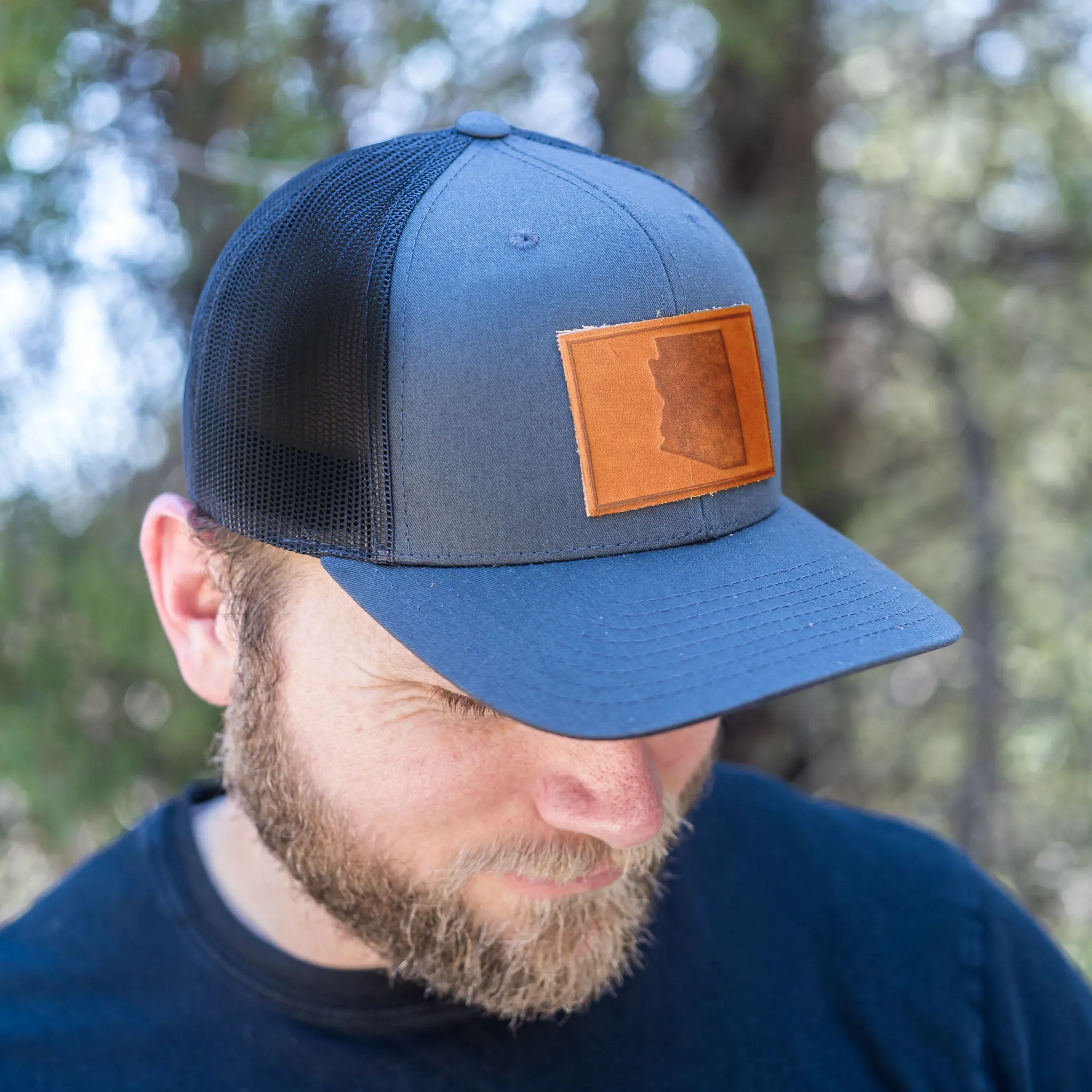 Leather Patch Trucker Style Hat - Arizona Stamp