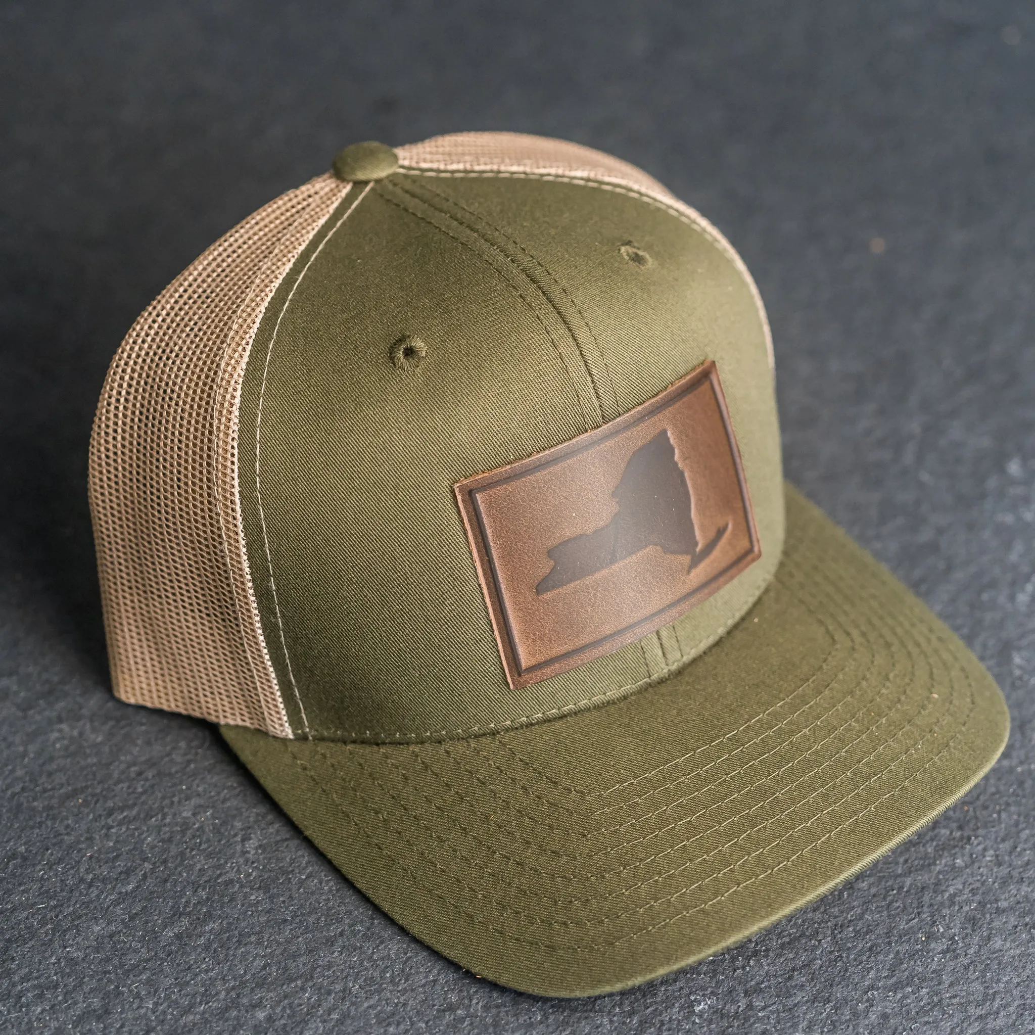 Leather Patch Trucker Style Hat - New York Stamp